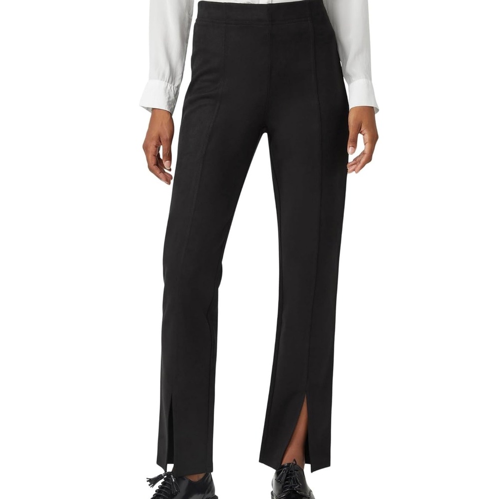 HUE Hi-Rise Suede Straight Leg Pants Black Front Slit U24296SN Womens Large New